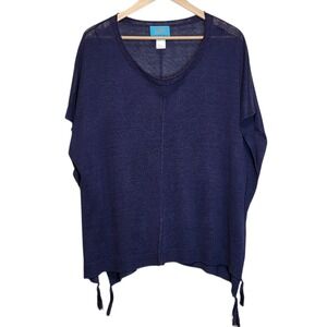Islefield Navy‎ Blue 100% Linen Oversized Lagenlook Knit Top Minimal One Size